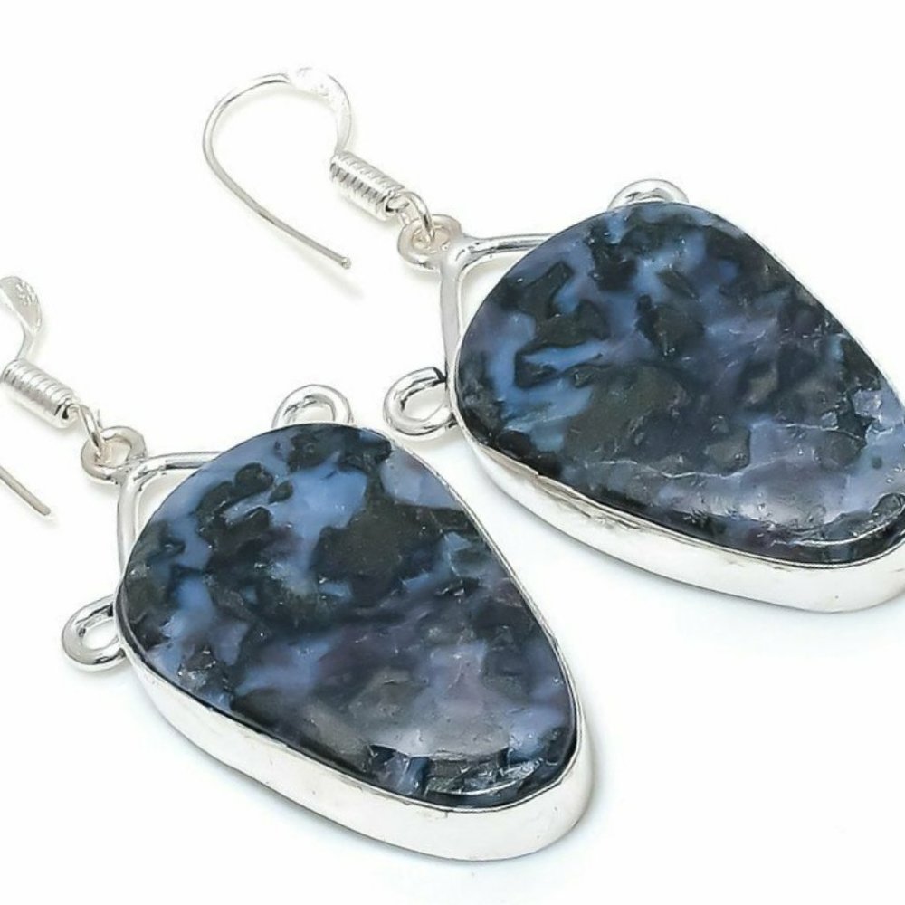 Earrings Blue Jasper 925 Arrowhead Hand Made Pierced 2.25" NWOT Perfect 17106